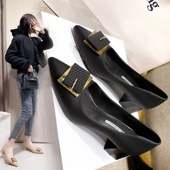 Женская обувь Модные черные туфли-лодочки из искусственной кожи без застежки с острым носком на квадратном каблуке без застежки, женские бежевые вечерние туфли на высоком каблуке для женщин