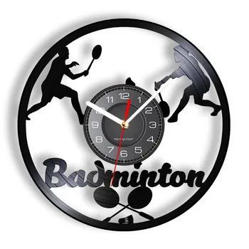 Бадминтон Современные Настенные Часы для Гостиной с Изображением Ракетки для Бадминтона, Черные Настенные Часы, Спортивная Виниловая Музыкальная Пластинка, Настенные Часы