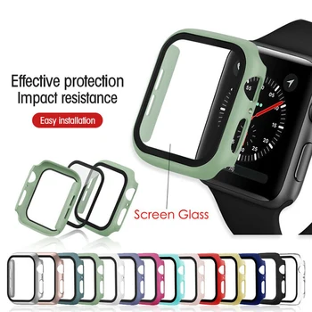 Стекло + Крышка для Apple Watch case 44/40/42/38 мм Аксессуары для iWatch case бампер + Защитная пленка для экрана Apple watch series 1/2/3/4/5/6 /SE