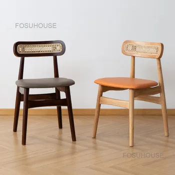 Обеденный стул из массива дерева в скандинавском стиле со спинкой из ротанга, стулья для гостиной, Мебель для балкона, ресторан, современный стул для переговоров для отдыха