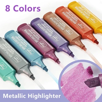 8 цветов металлического хайлайтера, Флуоресцентные блестящие маркеры, блестящая ручка для заметок, альбом для вырезок, принадлежности для рисования.