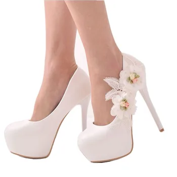 Модные свадебные туфли Crystal Queen, кружевные цветы, женские вечерние платья на высоком каблуке, белые изящные туфли-лодочки 14 см, большие размеры