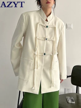 AZYT, Винтажная женская куртка с кисточками и пуговицами, Модная куртка с карманами, весенние куртки, пальто, Женское повседневное базовое пальто 2023, Осень