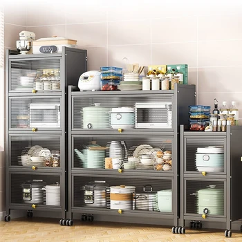 Современные металлические кухонные шкафы для простой кухонной мебели Многослойный бытовой Креативный легкий роскошный кухонный шкаф