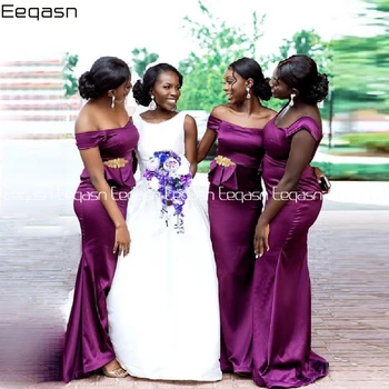  Длинные платья подружек невесты с открытыми плечами Фиолетовая русалка длиной до пола свадебное платье для вечеринок vestidos Женское вечернее платье для выпускного вечера