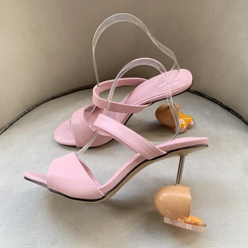 Сандалии-гладиаторы на массивном каблуке с разбитым яйцом, женская сексуальная обувь с открытым носком, сандалии на высоком каблуке, модная летняя обувь для вечеринок