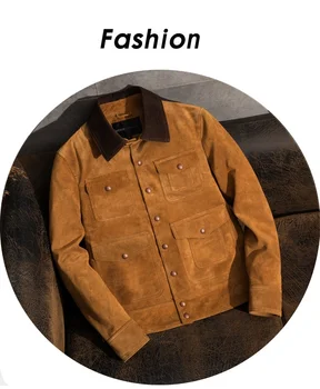 качество 2023 новый элитный бренд real Brand классическая мужская куртка из натуральной кожи, кожаные куртки в повседневном стиле, винтажное пальто из коровьей замши, qua
