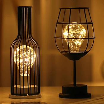 Полые настольные лампы, креативный декор, Железный минималистичный Теплый настольный светильник, Винтажный фонарь из медной проволоки, прикроватный ночник для спальни
