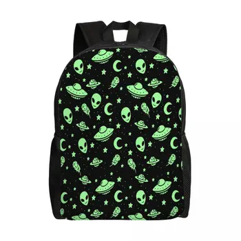Зеленый рюкзак Alien UFO Moon 15-дюймовый рюкзак для ноутбука, повседневный школьный рюкзак, рюкзак для путешествий