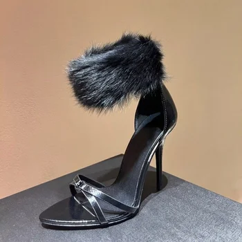 2023 Весна и лето, новые женские босоножки на высоком каблуке, пикантные черные банкетные туфли, модная женская обувь