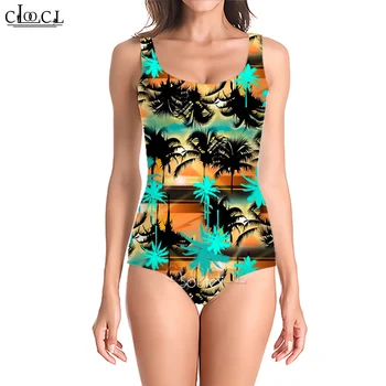 Женский купальник в гавайском стиле CLOOCL Sunset Coconut с 3D принтом, летняя пляжная одежда для отдыха, цельные костюмы, Женские подарки