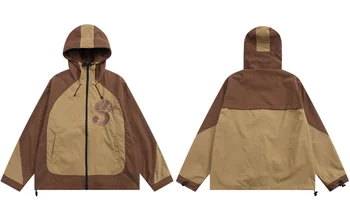 2023 Мужская куртка с капюшоном, Модная Ветровка, Водонепроницаемые Походные куртки для кемпинга, Осеннее повседневное пальто в стиле пэчворк с цветными блоками на открытом воздухе