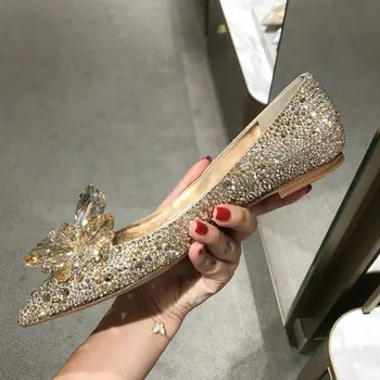 Новейшие туфли золушки 2023 года, женские туфли-лодочки на высоком каблуке со стразами, женские свадебные туфли с острым носком и украшением в виде кристаллов для женщин