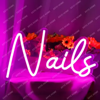 Изготовленная на Заказ светодиодная неоновая вывеска Hair Nails Store Art Light Bar Pub Club, Висящая на стене, Гибкая Неоновая Световая вывеска магазина красоты