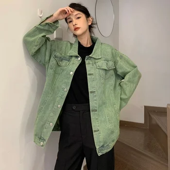 Джинсовая куртка Женская Весенняя Новая Корейская Ретро Зеленая Свободная BF Design Sense Нишевая Студенческая куртка Tide