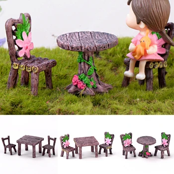 1 Комплект Стол, стул, поделка из смолы, микроландшафтный орнамент, сад, Миниатюрный аквариум, ландшафтное украшение на открытом воздухе