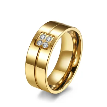 Классическое кольцо для пары из нержавеющей стали 8 мм для женщин, мужчин, Золотого, Серебряного цвета, Хрустальное кольцо, Подарок на День Святого Валентина