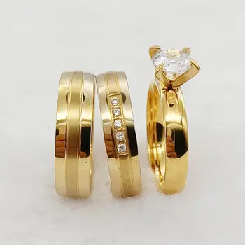 Свадебные Обручальные Кольца Набор 3шт Дизайнерские западные любовные Кольца с позолотой 14k promise couples Ring jewelry women bague или bijoux