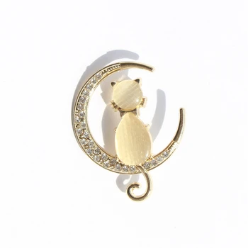 Высококачественная трендовая брошь с жемчугом кошка луна женская одежда булавка из сплава