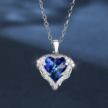 Роскошные ожерелья для ключиц с подвеской в виде сердца из красного синего камня Серебристого, золотого цвета с цирконом, Свадебное ожерелье для помолвки, ювелирные изделия