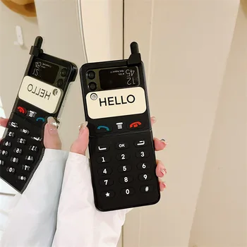 3D Клавиатура Ретро Телефон Чехол для Samsung Galaxy Z Flip 4 3 5G ZFlip Flip4 Flip3 Роскошный Жесткий ПК Бампер Силиконовый Чехол