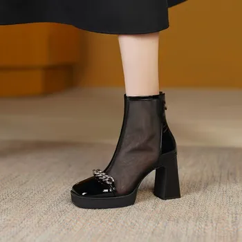 2023 Новые Сетчатые сандалии на высоком каблуке, женские толстые крутые ботинки, обувь для вечеринки, Летняя Модная Дышащая женская обувь для ходьбы Zapatos