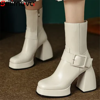 Smirnova / Новое поступление 2022 года; Ботинки с пряжкой на щиколотке; Женские ботинки из натуральной кожи на молнии; Модельные туфли на платформе на толстом высоком каблуке