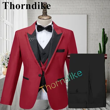 Торндайк Новый мужской модный красный блейзер из специальной ткани, изготовленный на заказ костюм жениха, свадебный смокинг, элегантный комплект из 3 предметов