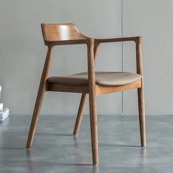 Обеденные стулья из массива дерева, современные минималистичные стулья из белого воска, повседневные кофейные стулья, кресла