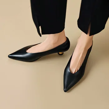 Туфли-лодочки из натуральной кожи в стиле Phoentin OL Женские тонкие туфли на высоком каблуке 5,5 см Женские офисные туфли-лодочки плюс размер 43 FT2241