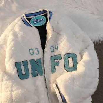 Куртка с вышивкой из овечьей шерсти, женская теплая куртка Y2K American Street Relaxed Winter, Новая куртка с хлопковой подкладкой в тон на зиму 2022 года