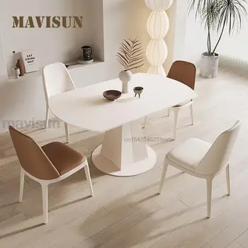 Многофункциональный настольный круглый стол с каменной панелью белого цвета Складная мебель Экономит место Простые наборы обеденных столов и стульев