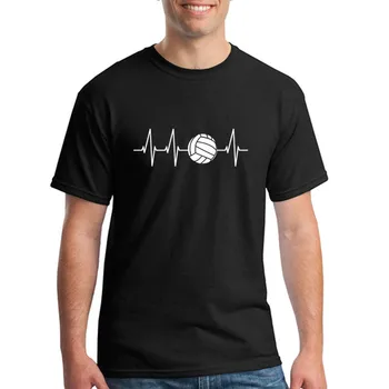 Мужская футболка Homme Harajuku Volleyball Heartbeat Shirts В качестве Забавных Идей Волейбольных Подарков В стиле Хип-Хоп С Круглым вырезом, Новые Мужские Футболки