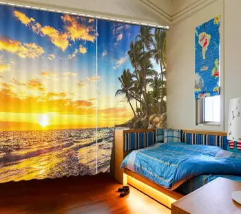 3D шторы на заказ современное 3d затемняющее окно Гостиная спальня Морской пейзаж закат облака 3d затемняющие шторы для окон любой комнаты