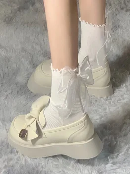 Молочно-белые туфли на толстой подошве, женские туфли Mary Jane, новые маленькие кожаные туфли в японском академическом стиле с круглым носком