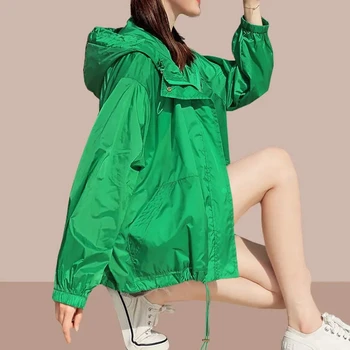 2023 Женская солнцезащитная одежда Летнее тонкое пальто солнцезащитная дышащая повседневная куртка с капюшоном Женская верхняя одежда Топы