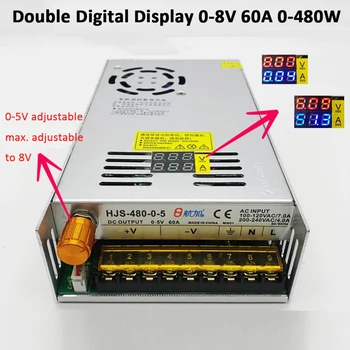 0-5V 60A 480 Вт Двойной цифровой дисплей Регулируемый импульсный Источник питания HJS-480-0-5 Трансформатор регулятора напряжения постоянного тока 5 В постоянного тока
