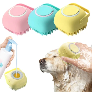 Щетка для ванны для собак в ванной, массажные перчатки, мягкая безопасная силиконовая расческа с коробочкой для шампуня, дозатор для домашних собак, щетка для душа для ухода за собаками