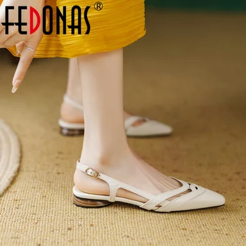 FEDONAS/Офисные женские босоножки в стиле ретро на низком каблуке, модные открытые летние туфли из натуральной кожи, удобная женская базовая обувь в лаконичном стиле