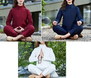Зимний и осенний теплый костюм для йоги из хлопка и льна, униформа для тайцзи, кунг-фу, одежда для медитации, одежда для дзен, красный / синий / белый
