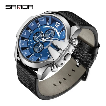 SANDA Лидирующий бренд 2023 Новые Мужские часы Роскошные Мужские часы Модные Кожаные Кварцевые Наручные Часы для Мужчин Подарки Relogio Masculino P5011