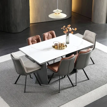 Складной кухонный обеденный стол Телескопическая прямоугольная итальянская столешница из белого мрамора, элитная ресторанная мебель Mesa Plegables