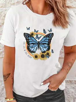 Модные футболки с изображением бабочки, милые футболки с графическим рисунком 90-х, модная женская футболка с коротким рукавом и принтом, летняя весенняя одежда с принтом