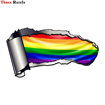Три Ratels FTC-863 # 20x10,8 см Разорванная Рана, Порванный Металлический Дизайн С Радужным Флагом ЛГБТ-Гей-Прайда, Внешняя Виниловая Наклейка На Автомобиль