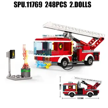 2625 248шт Пожарно-спасательная Пожарная лестница Грузовик 2 Куклы Мальчик Строительные блоки Игрушка
