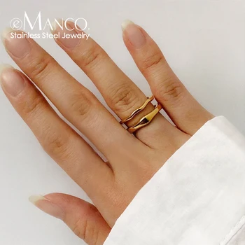 Кольца EManco с нерегулярной волной из нержавеющей стали Модные простые геометрические украшения золотого/серебряного цветов для женской пары