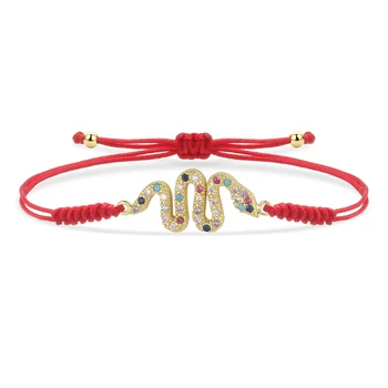 Многоцветный радужный кубический цирконий, позолоченный латунный браслет в виде змеи, женский браслет-оберег 2023, красная нить, ювелирные изделия ручной работы, подарок