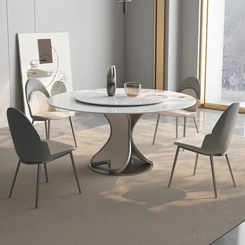 Итальянский Легкий Роскошный обеденный стол из круглой каменной плиты, бытовой круглый стол с поворотным столиком, современный и простой