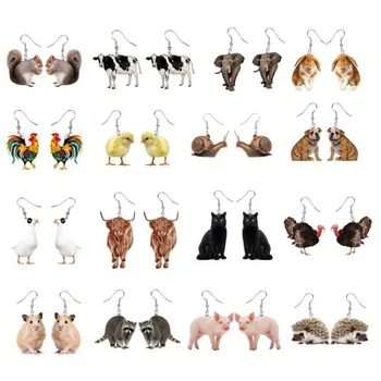 Милые женские акриловые серьги-подвески с животными, эпоксидный ежик, белка, кролик, висячие серьги, ювелирные изделия для женщин, Бесплатная доставка