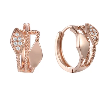 Женские серьги из розового золота 585 пробы с круглыми кристаллами FJ New Style
